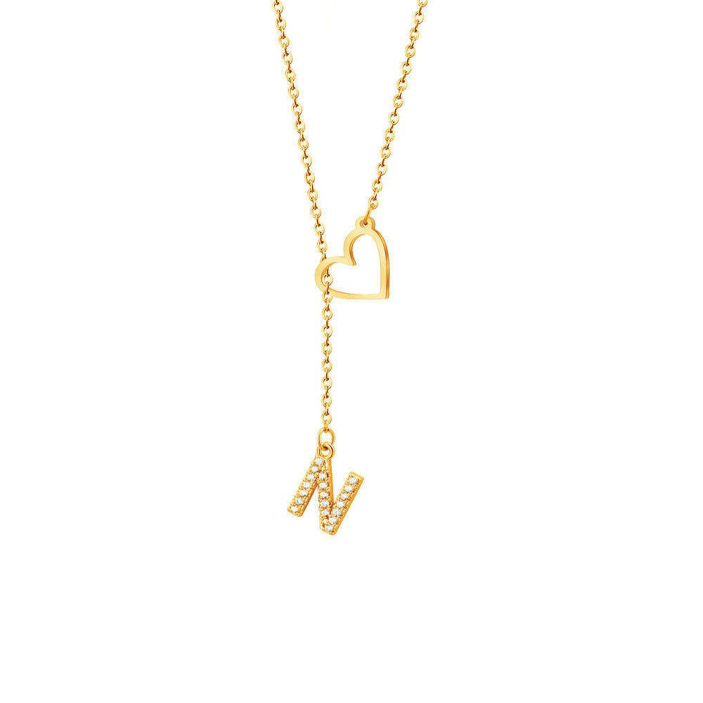 Custom Stainless Steel Woman's Necklace 26 Letter Heart Ins Style