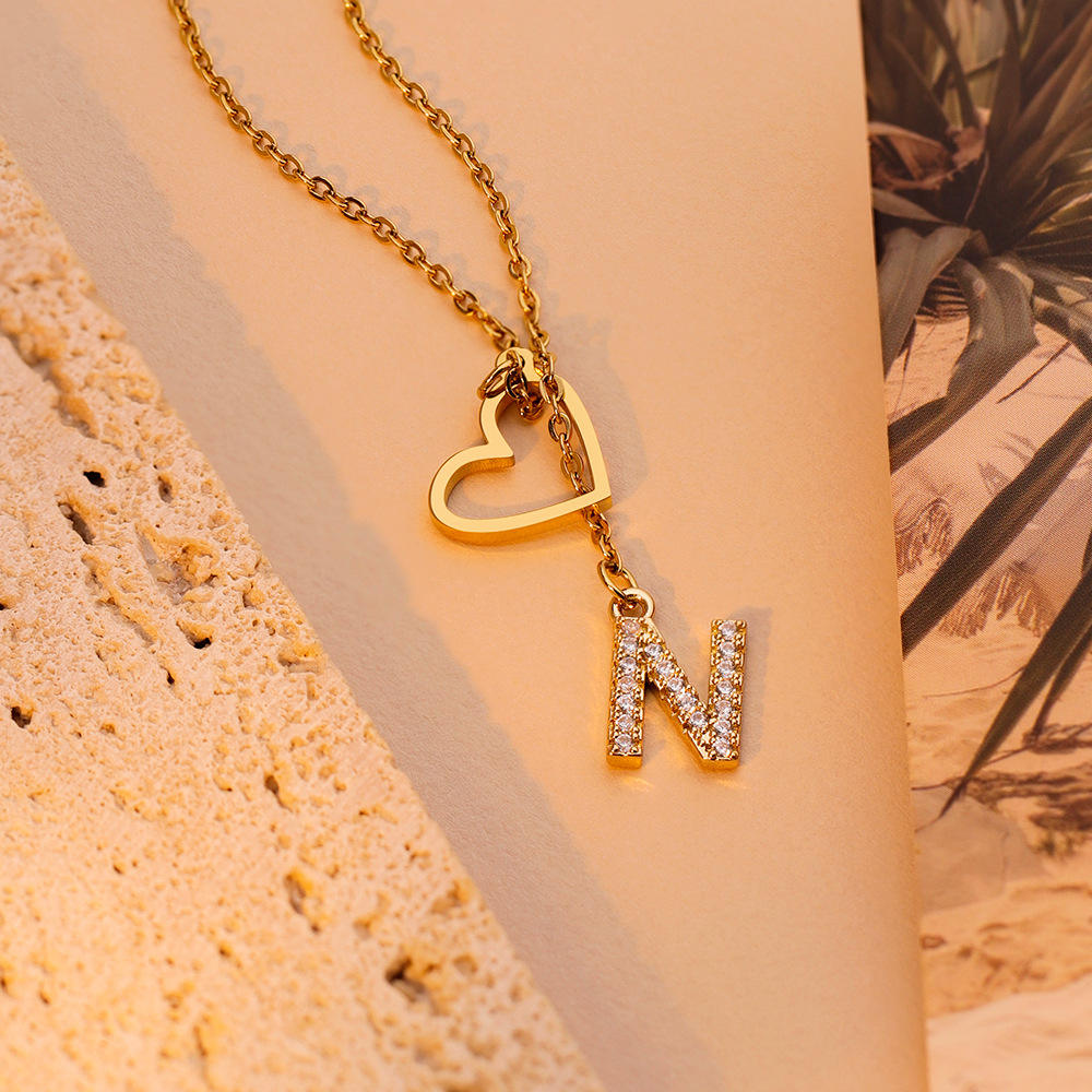 Custom Stainless Steel Woman's Necklace 26 Letter Heart Ins Style