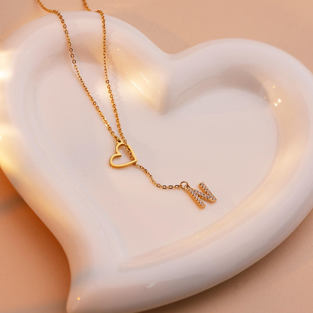 Custom Stainless Steel Woman's Necklace 26 Letter Heart Ins Style