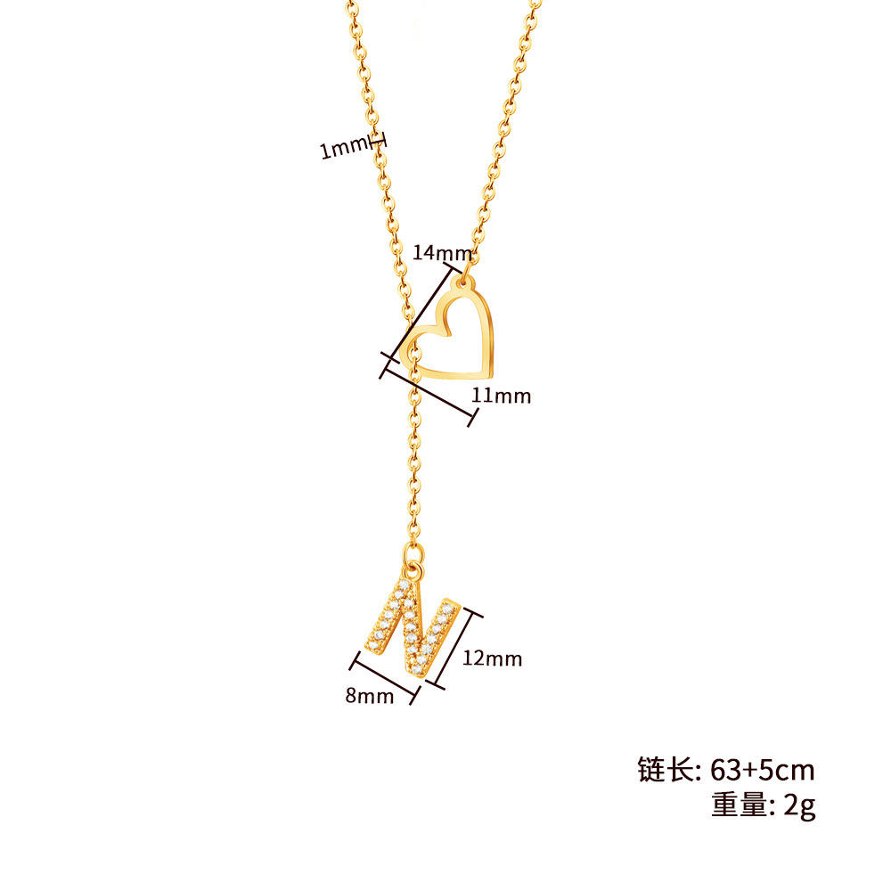 Custom Stainless Steel Woman's Necklace 26 Letter Heart Ins Style