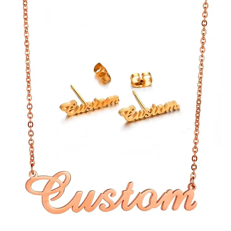 Stainless Steel and Gold Plated Initial Necklace Earrings Set
