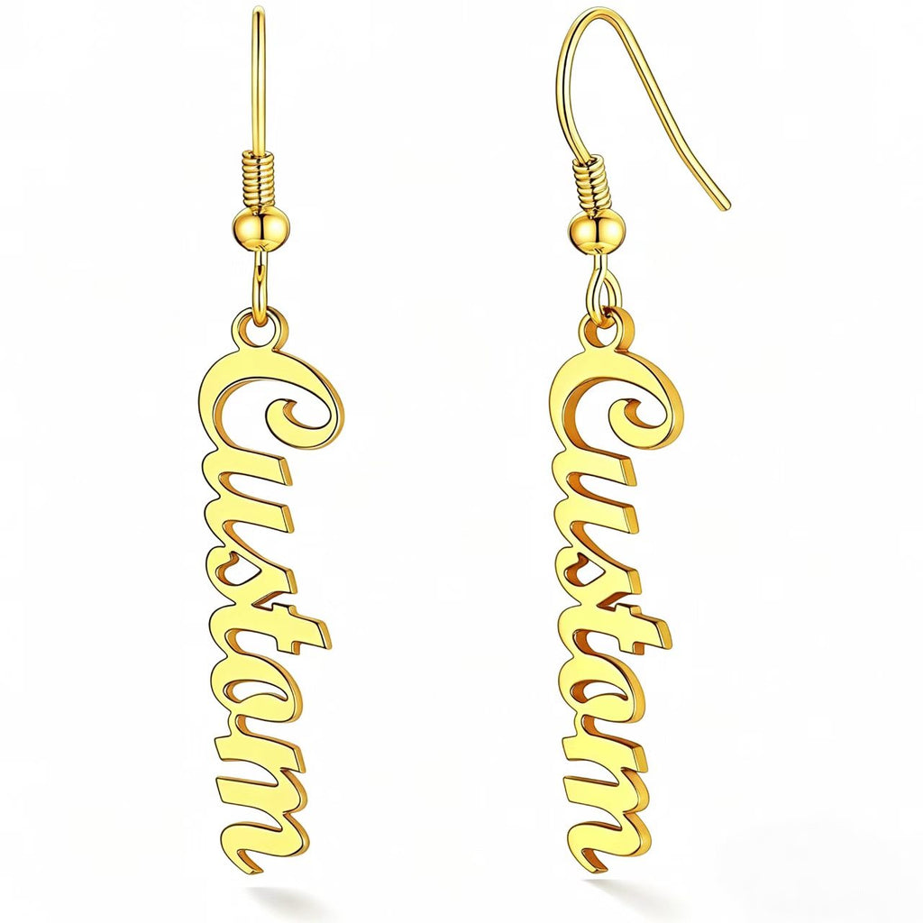 Personalized Name Earrings for Women Trendy Gold Plated Drop Nameplate Studs & Dangle Hoop with Stainless Steel