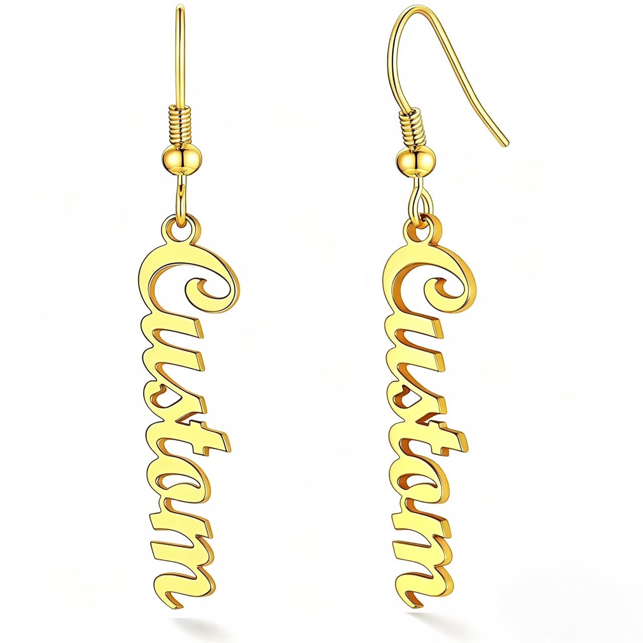 Personalized Name Earrings for Women Trendy Gold Plated Drop Nameplate Studs & Dangle Hoop with Stainless Steel