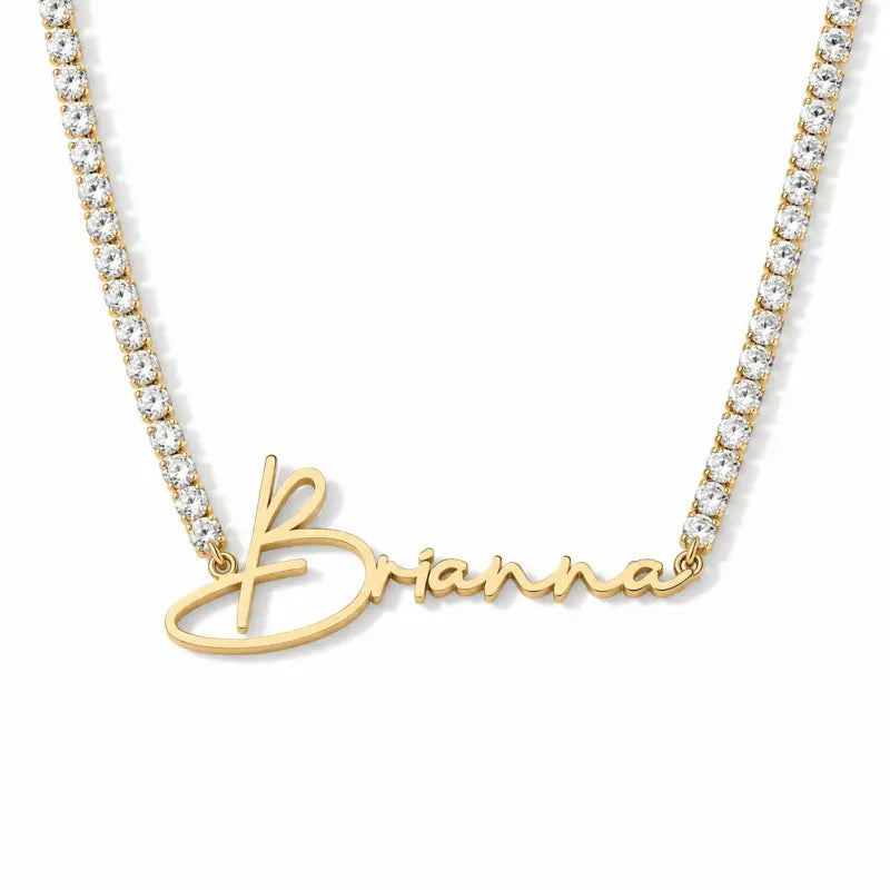 Name Necklace 18K PVD Gold Plated Stainless Steel with Crystal