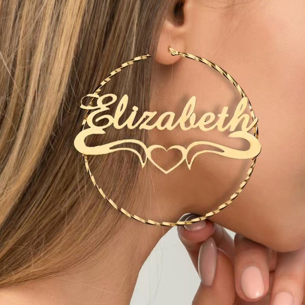 Custom Name Fancy Circle Earring Huggie Earrings