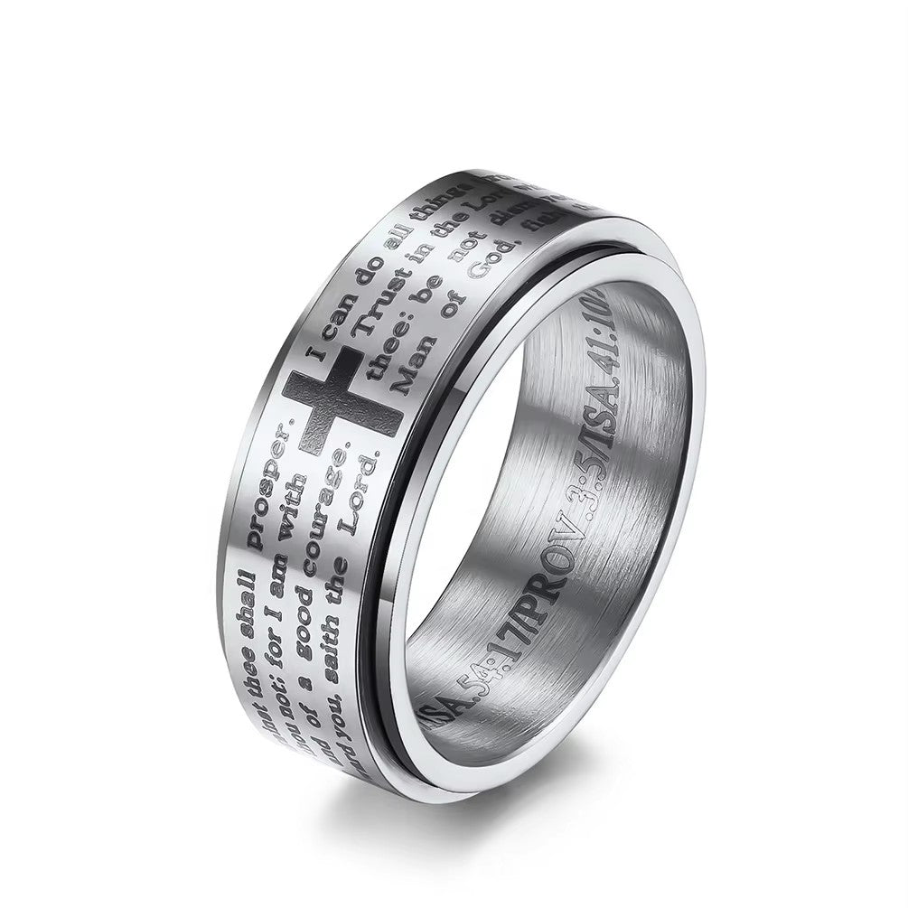 Men's Gold Plated Prayer Spinner Band Ring Rotatable Cross