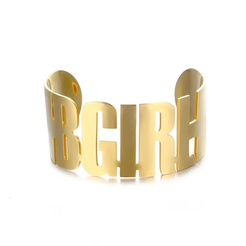 Gold Plated Shiny Stainless Steel Open Wide Cuff Bangle Bracelet Punk Style
