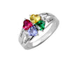 Personalized 1-8 Birthstone Silver Flower Ring Custom Engraved Name