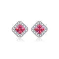 Silver-Plated 12 Birthstone Stud Earrings Alloy Square Design