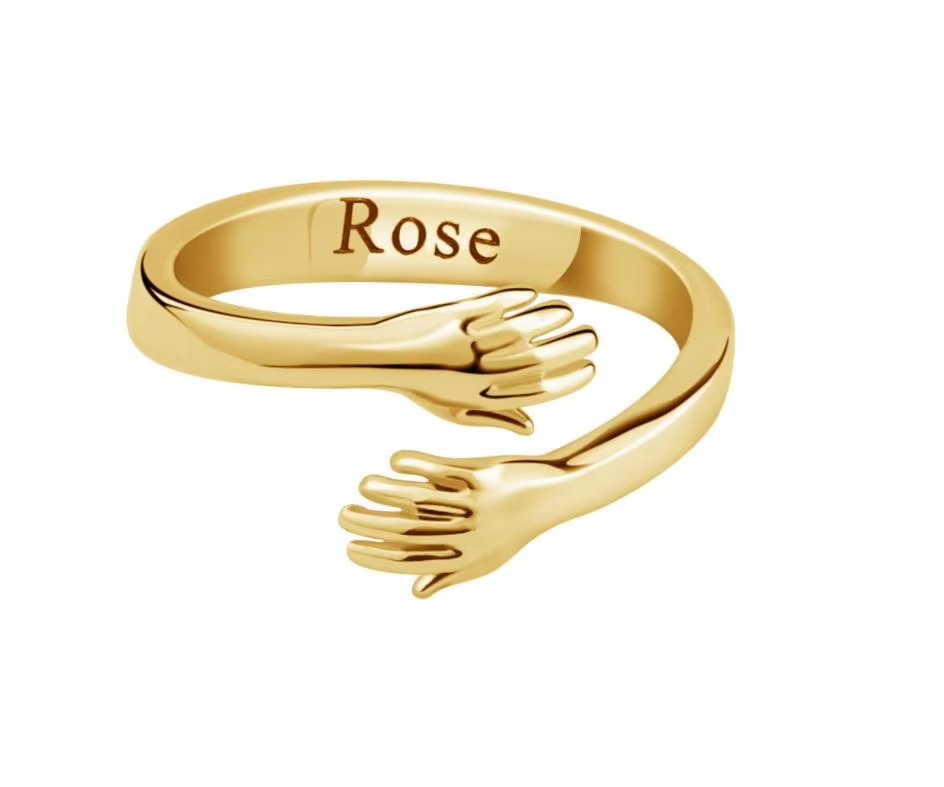 Custom Couple Hugging Hands Open Promise Ring Jewelry
