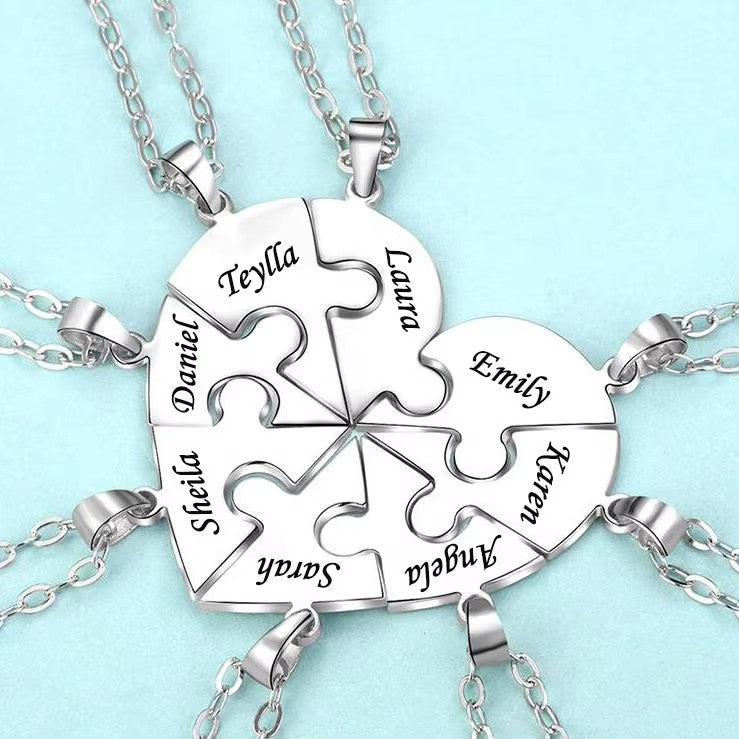 Custom Name Engraved Stainless Steel Puzzle Necklace Keyring