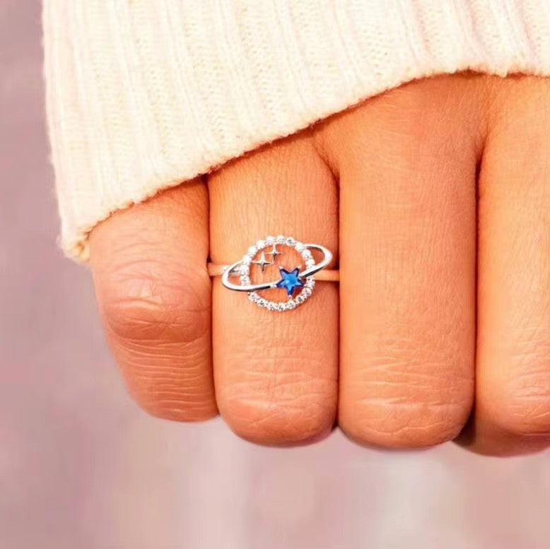 Blue Star Moon Ring for Women