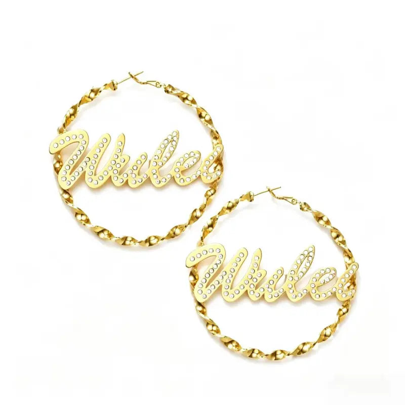 Personalized Name Hoop Diamond Earrings