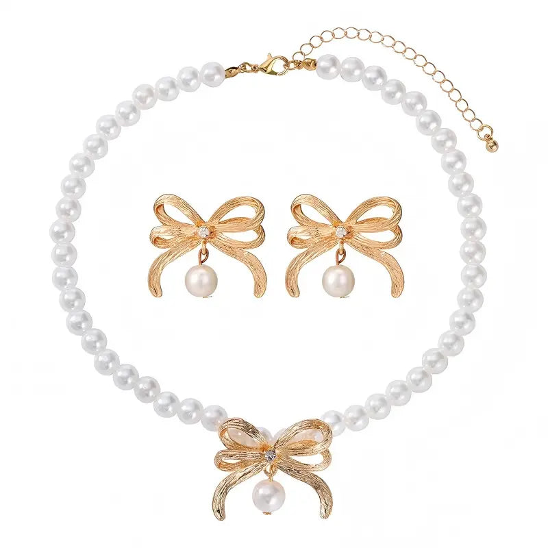 Imitation Pearl Beaded Necklace Set Light Luxury Style