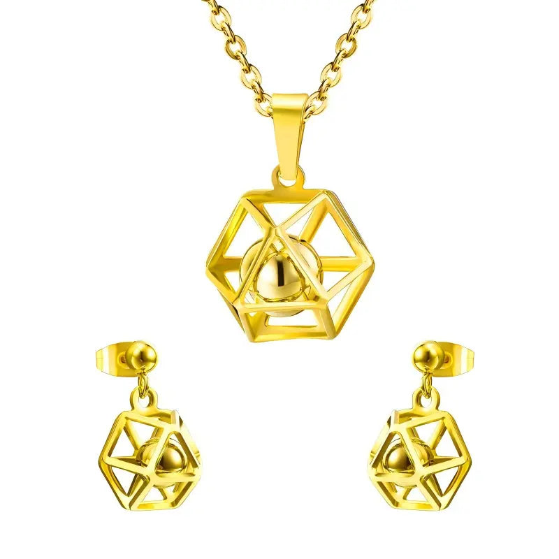 Stainless Steel Polygon Jewelry Sets Earrings and Necklace