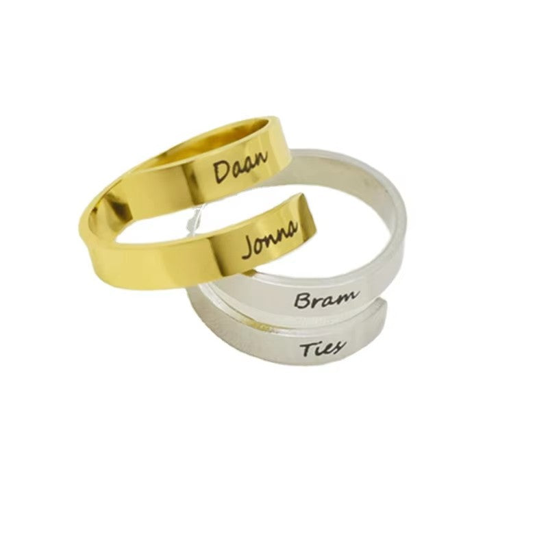 Women Men Personalized Wrap Couple Ring Stainless Steel Engraved Letter Rings