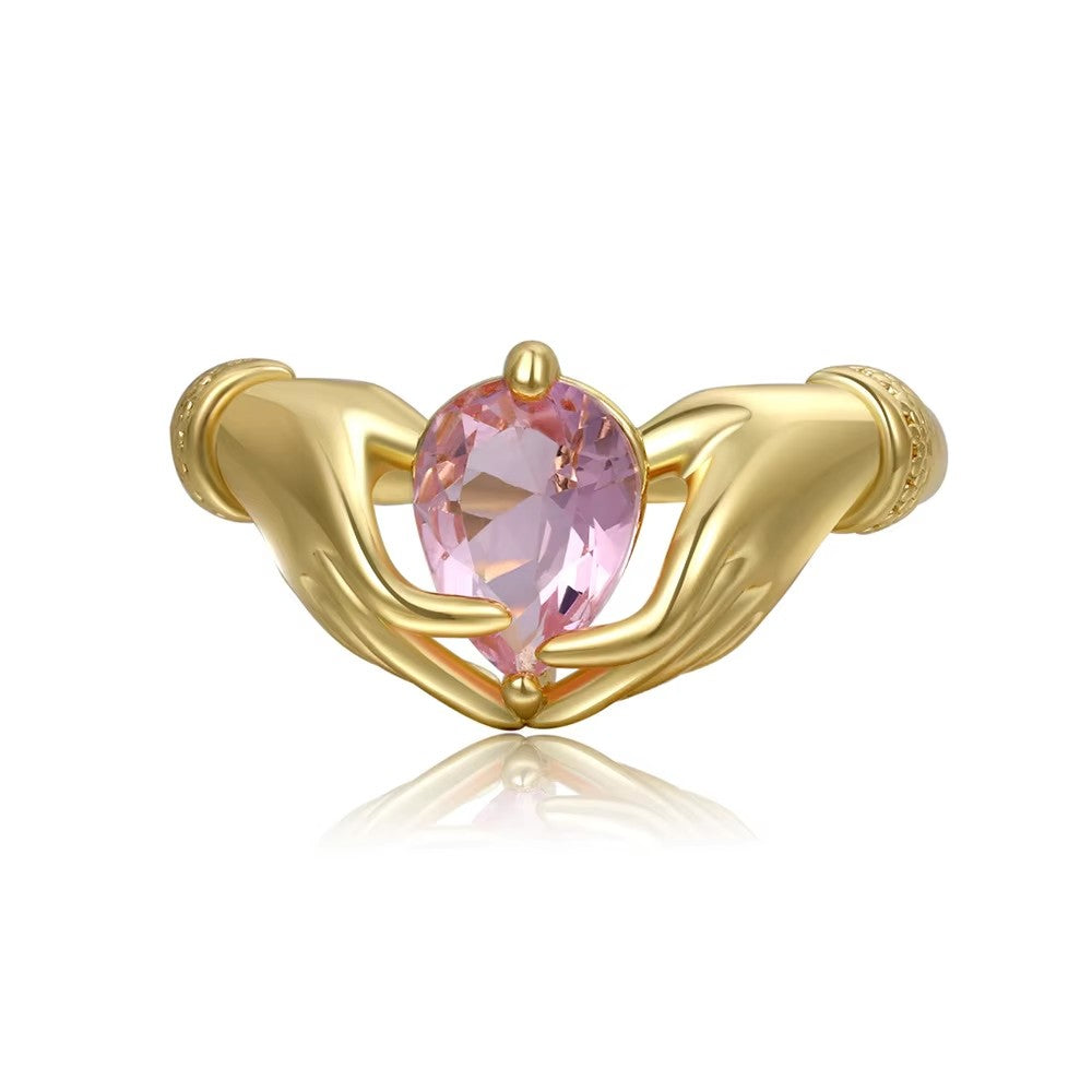 Stainless Steel Ring Heart Engagement Ring with Oval Cut