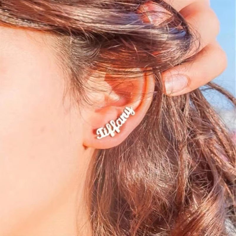 Custom Name Earrings Stainless Steel Personalized Name Stud Earrings