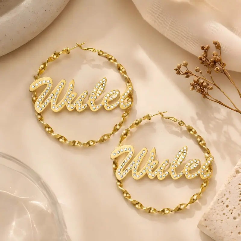 Personalized Name Hoop Diamond Earrings