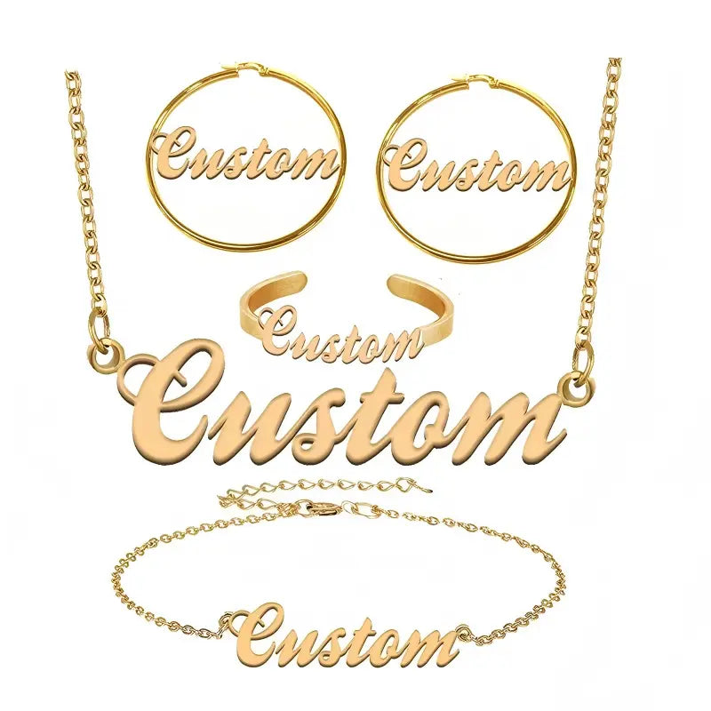 Personalized Name Necklace and Name Hoop Earrings Bracelets Jewelry Set
