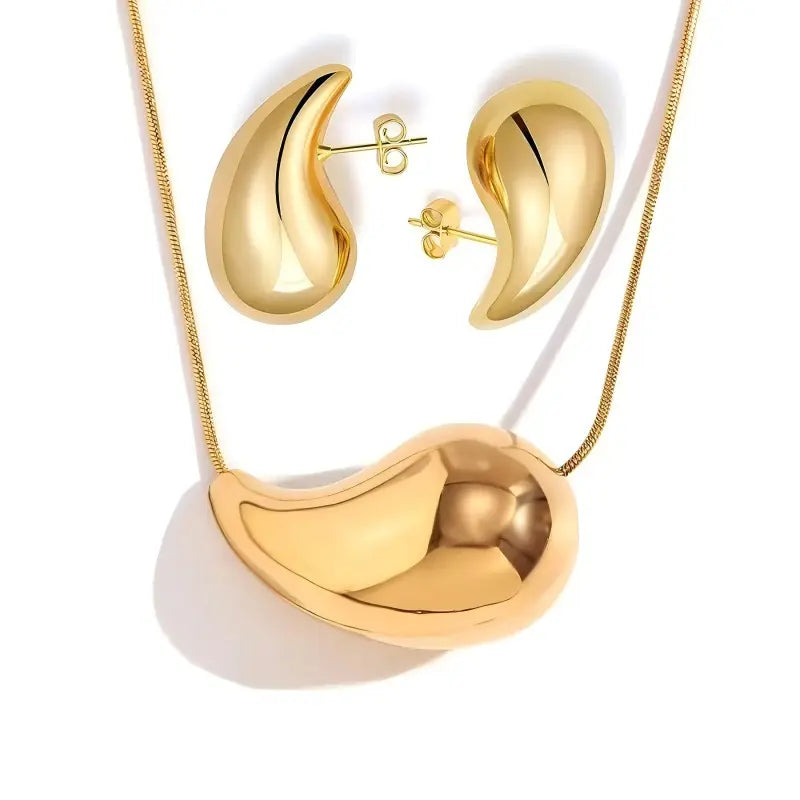 Water Drop Necklace 18K Gold Plated Titanium Steel Earrings Necklace Set