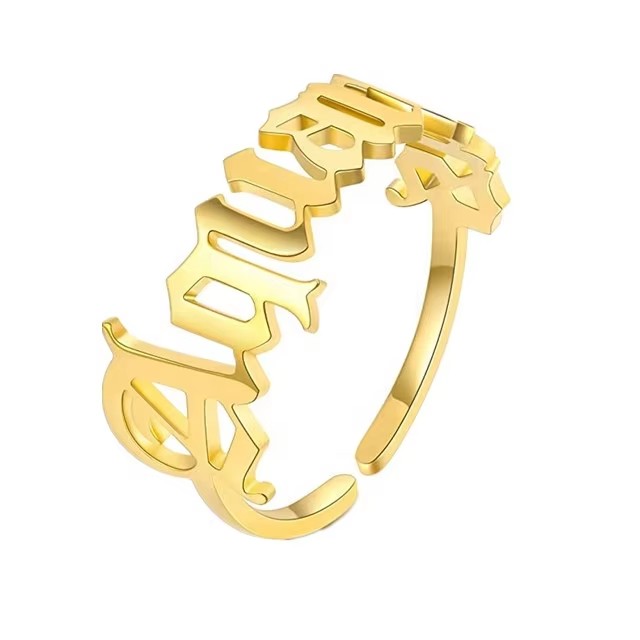 18K Gold Plated 12 Old English Zodiac Stainless Steel Rings
