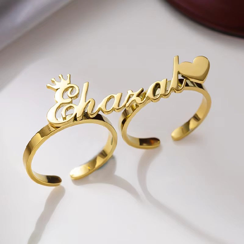 Customizable Stainless Steel Double Ring Personalized DIY English Letter Adjustable Double Finger Jewelry