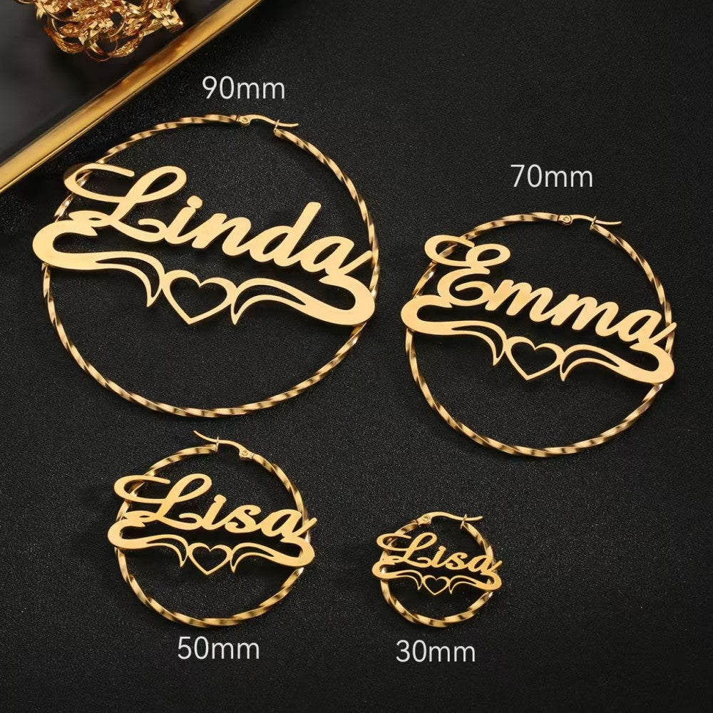 Custom Name Fancy Circle Earring Huggie Earrings