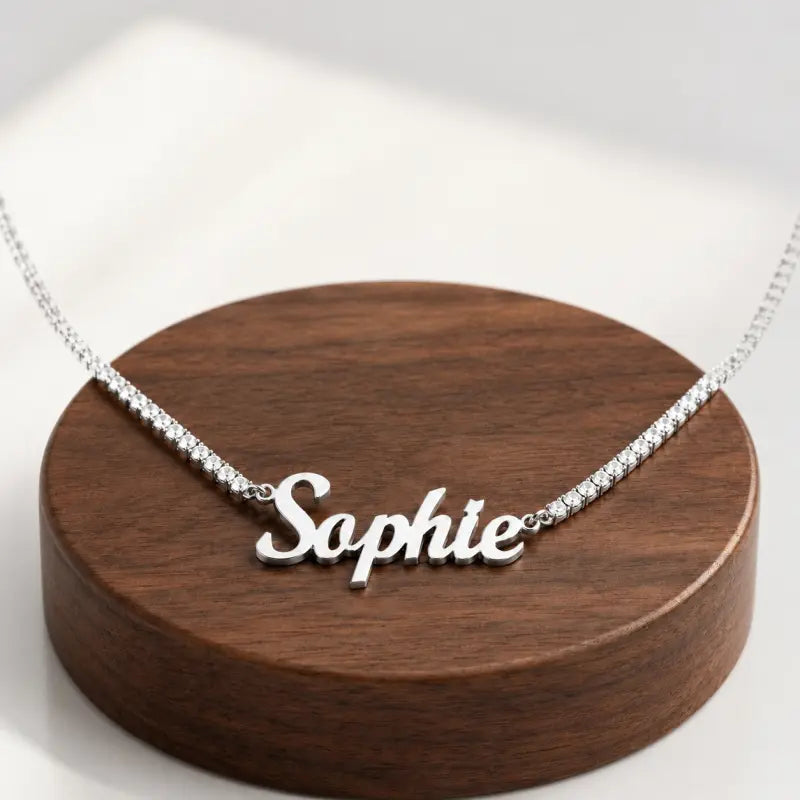 Name Necklace 18K PVD Gold Plated Stainless Steel with Crystal