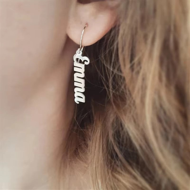 Personalized Name Earrings for Women Trendy Gold Plated Drop Nameplate Studs & Dangle Hoop with Stainless Steel