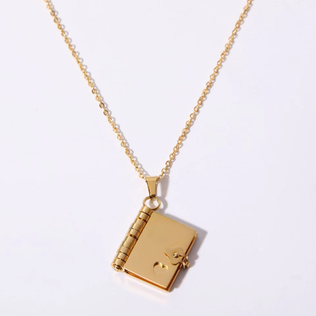 Stainless Steel Personalized Engraved Lovers Book Pendant Necklace