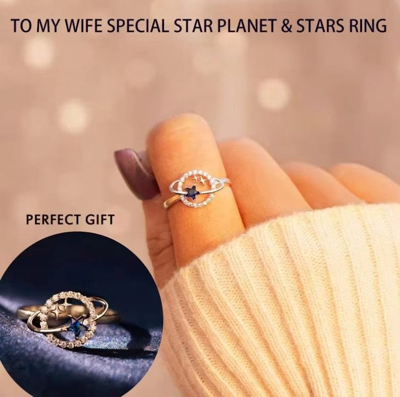 Blue Star Moon Ring for Women