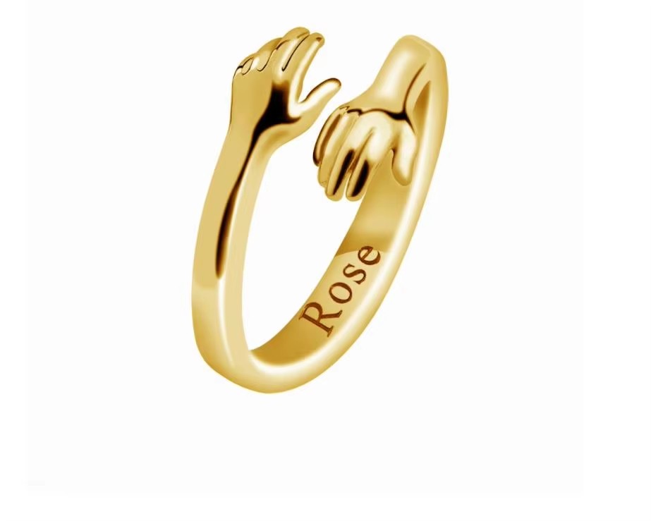 Custom Couple Hugging Hands Open Promise Ring Jewelry