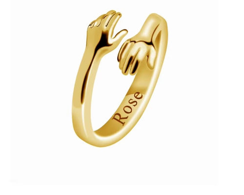 Custom Couple Hugging Hands Open Promise Ring Jewelry