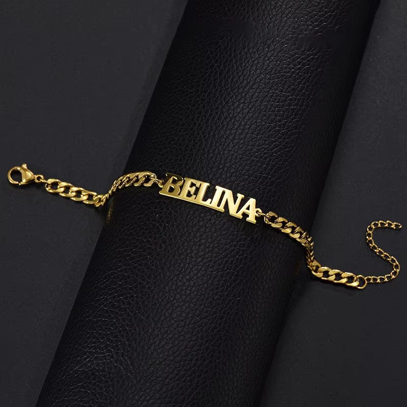 Personalized DIY Adjustable Name Bracelet Big English Alphabet Stainless Steel Bangles for Lovers Weddings Gifts