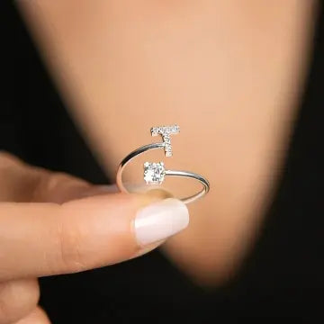 Personalized Diamond Letter Ring Stainless Steel Adjustable