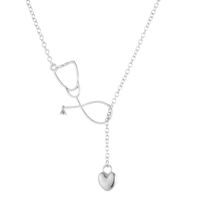 Love Heart Pendant Necklace Stethoscope Jewelry