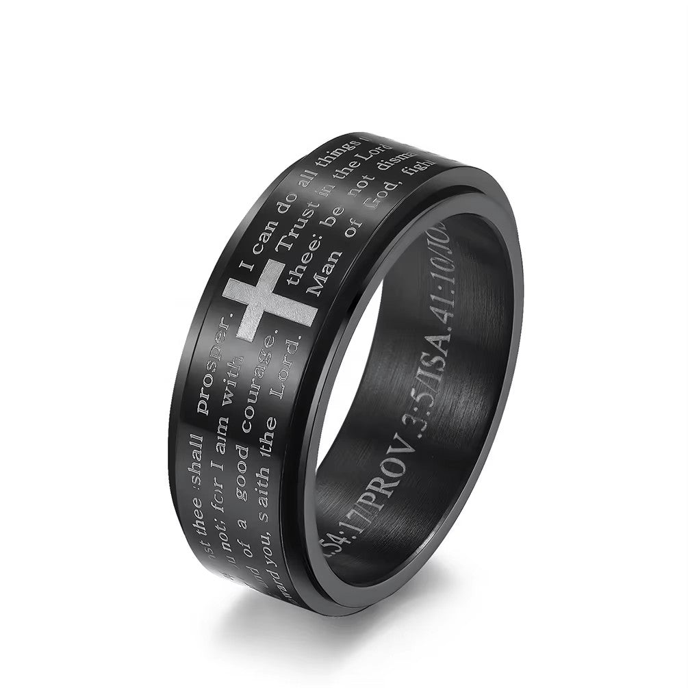 Men's Gold Plated Prayer Spinner Band Ring Rotatable Cross