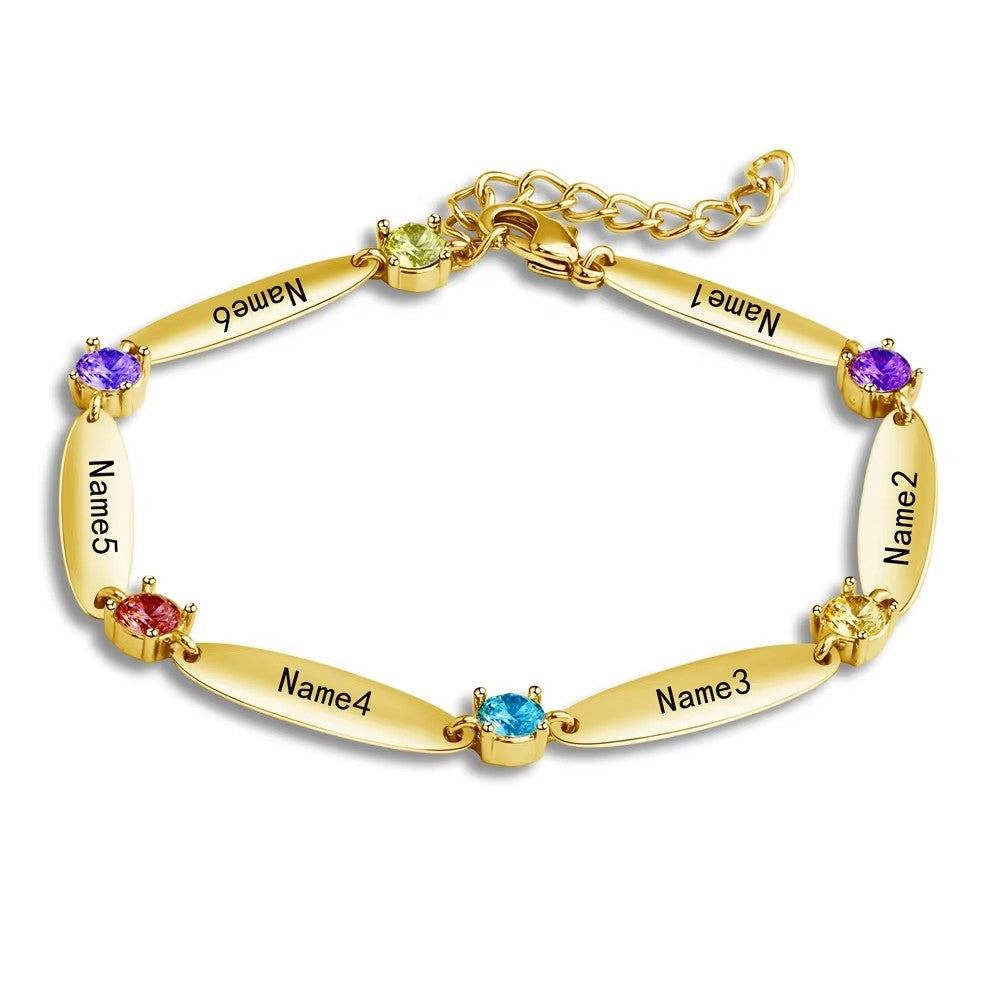 12 Multicolor Engraved Name Custom Chain Bracelet
