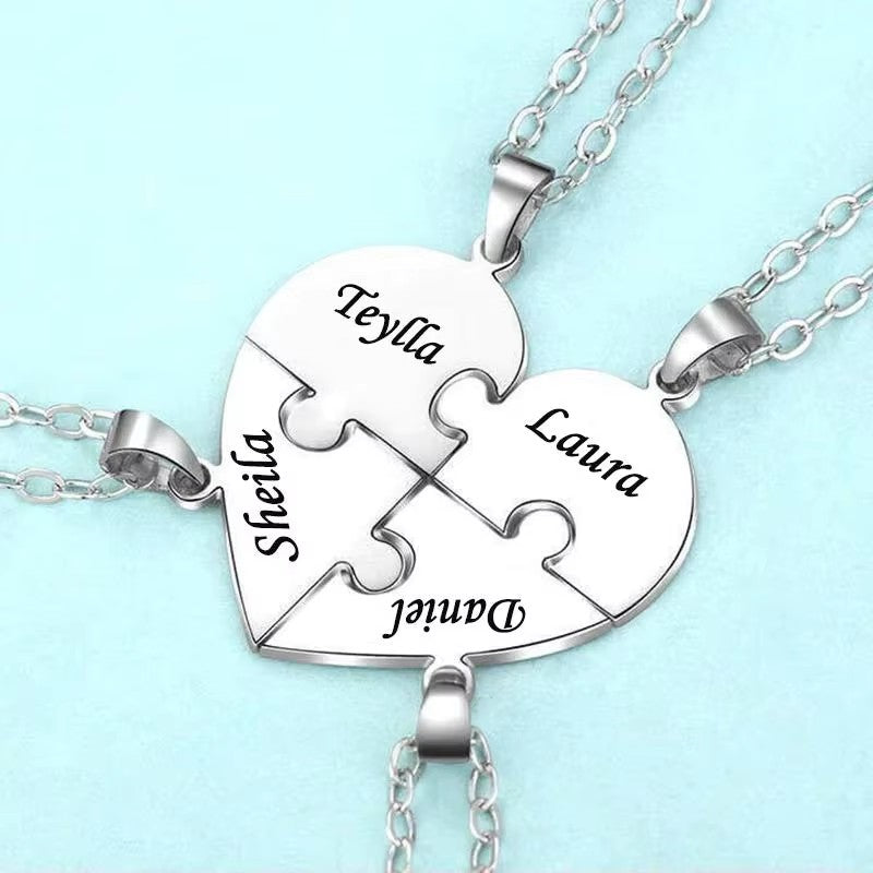 Custom Name Engraved Stainless Steel Puzzle Necklace Keyring