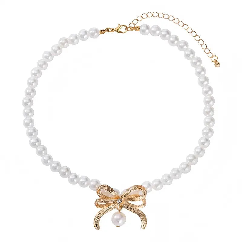 Imitation Pearl Beaded Necklace Set Light Luxury Style