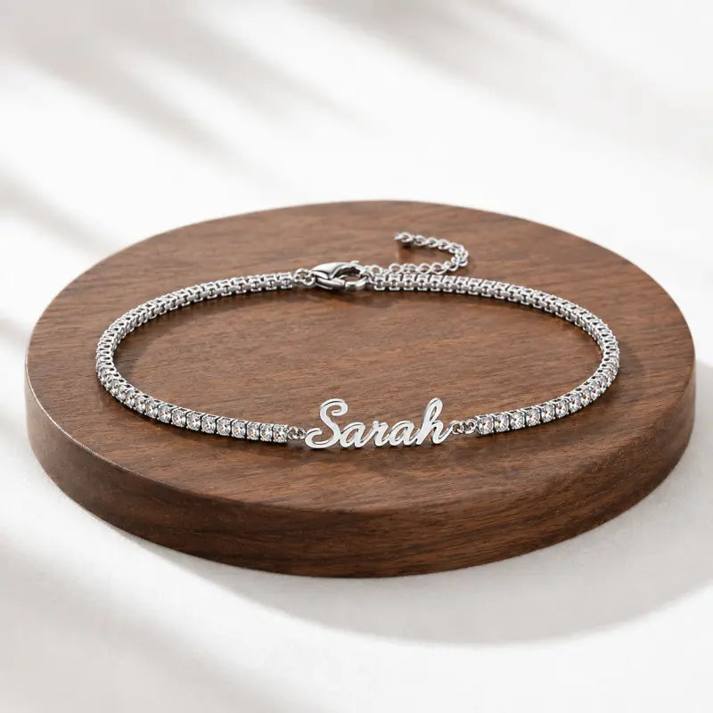 Personalized DIY Titanium Steel Adjustable Name Bracelet with Diamond