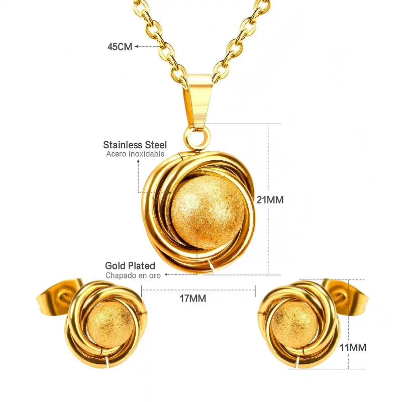 Gold Plated Stainless Steel Earring and Necklace Set