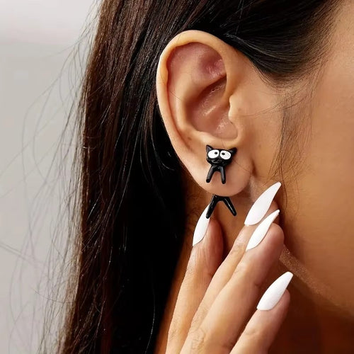 3D Cat-Shaped Alloy Pendant Earrings