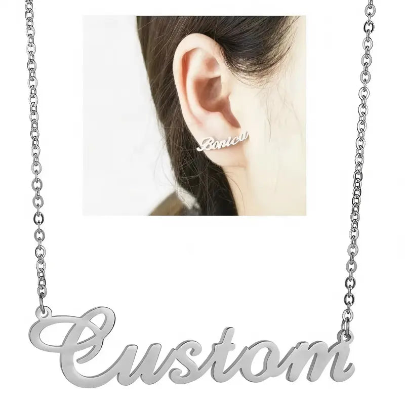 Stainless Steel and Gold Plated Initial Necklace Earrings Set