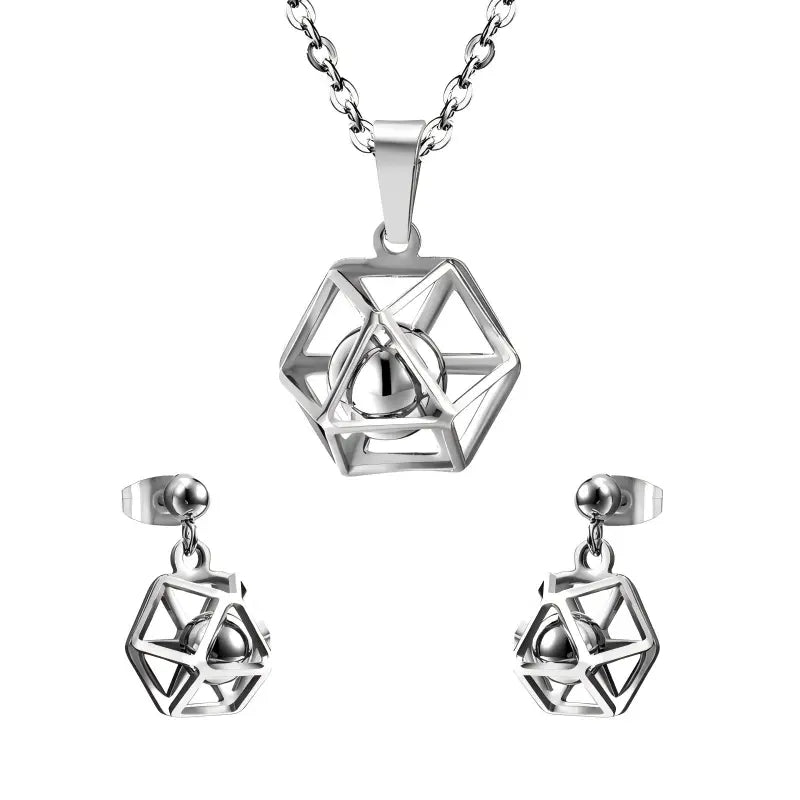 Stainless Steel Polygon Jewelry Sets Earrings and Necklace