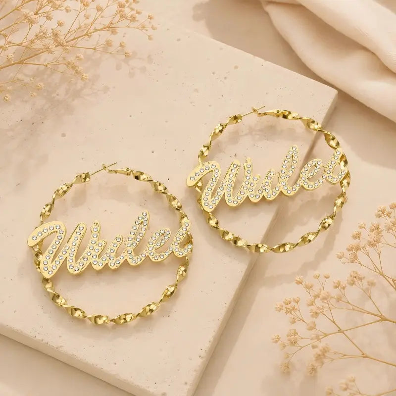 Personalized Name Hoop Diamond Earrings