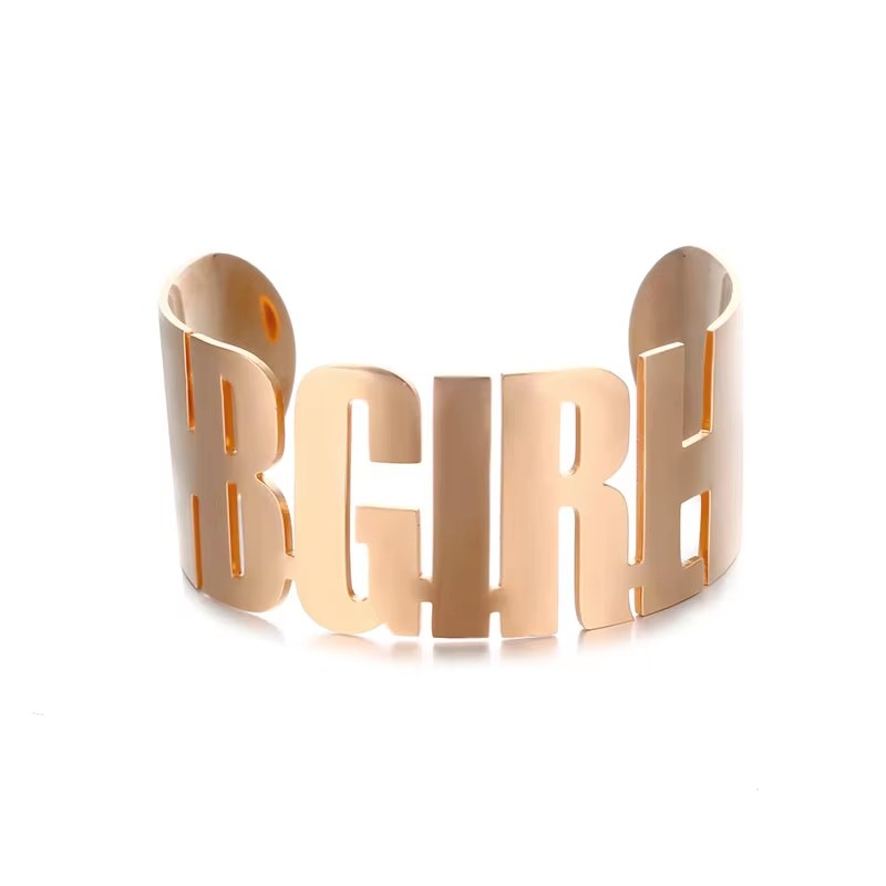 Gold Plated Shiny Stainless Steel Open Wide Cuff Bangle Bracelet Punk Style