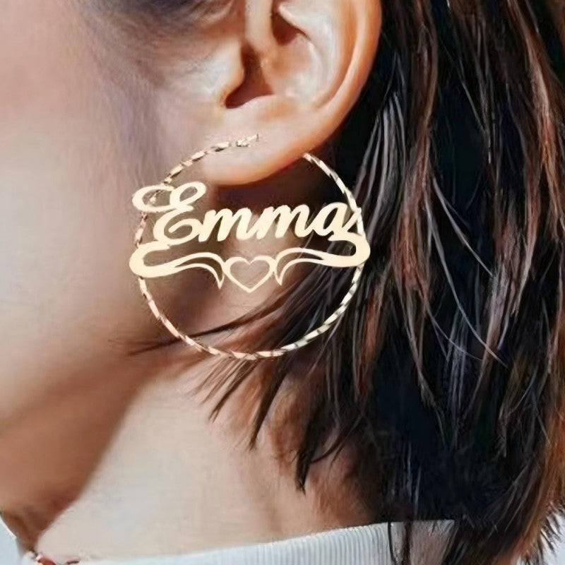 Custom Name Fancy Circle Earring Huggie Earrings