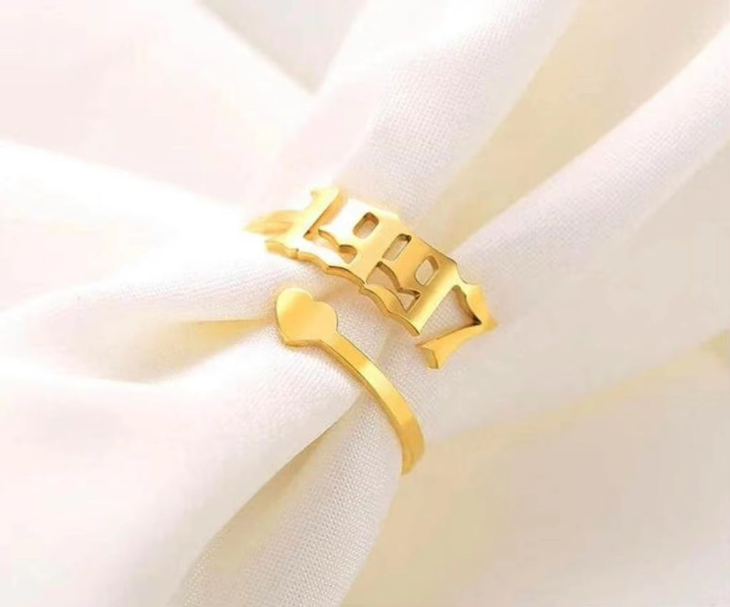 Custom Birth Year Ring Stainless Steel for Girl and Women Trendy